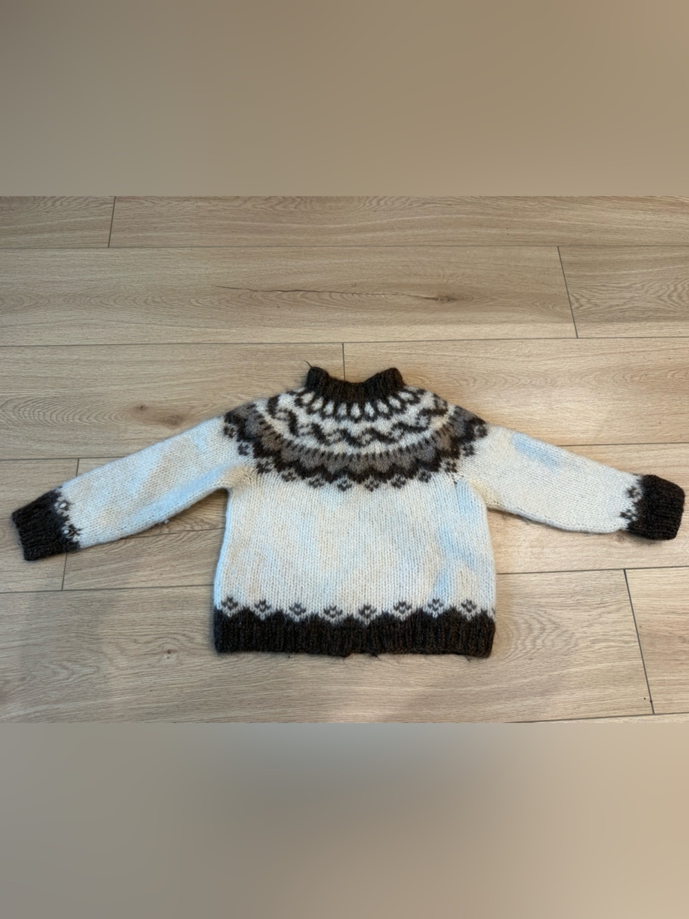 Kids Nordic-Style Wool Sweater in Cream and Brown